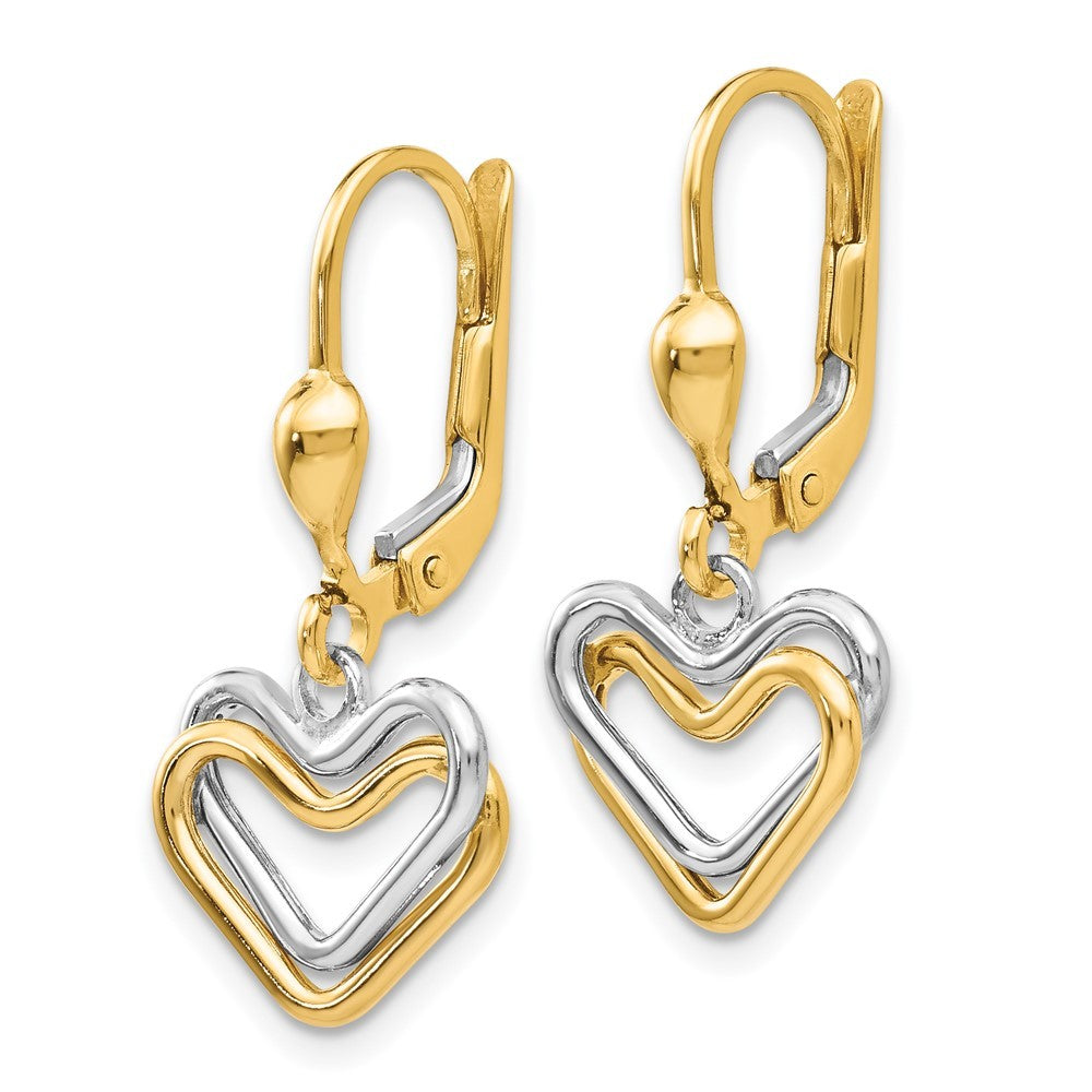14k Two-tone Heart Drop Dangle Dangle Earrings