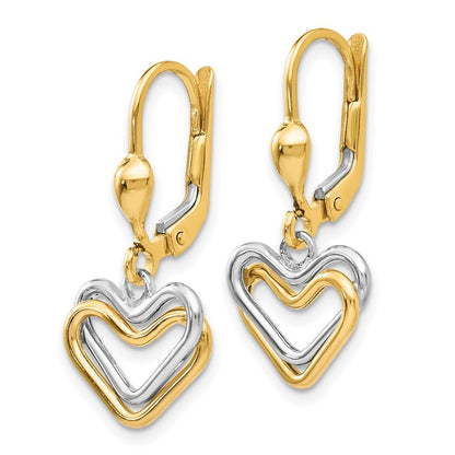 14k Two-tone Heart Drop Dangle Dangle Earrings