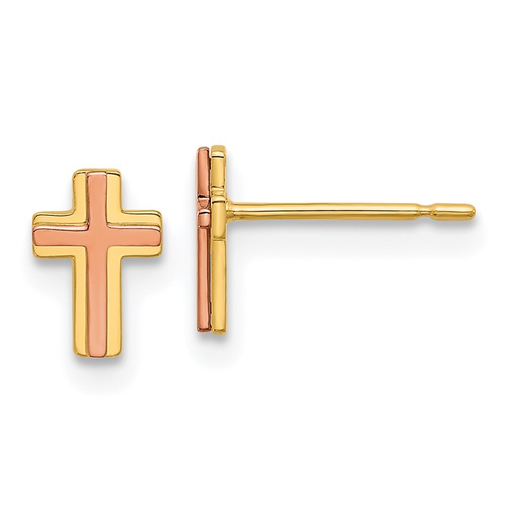 14k Two-tone Gold Cross Stud Earrings
