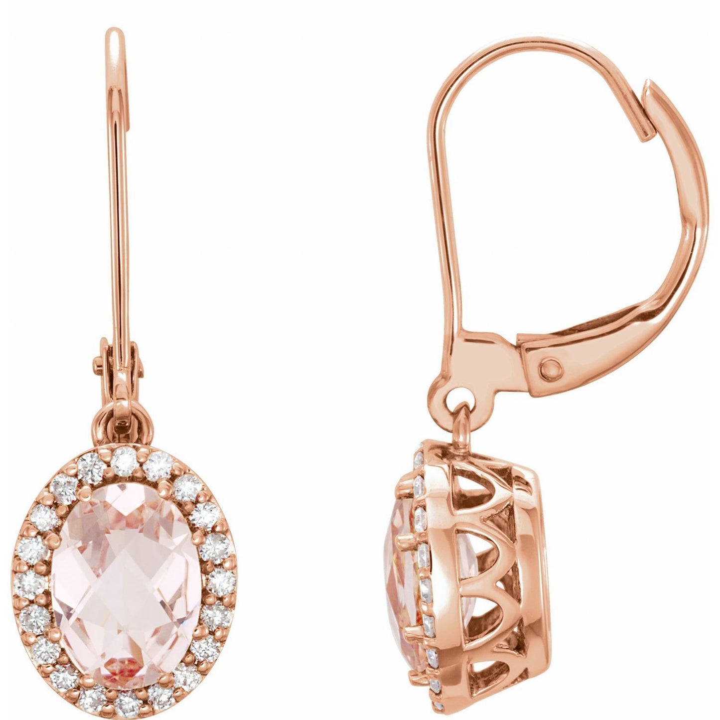 14k Rose Gold Natural Morganite and 1/5 CTW Natural Diamond Stud Earrings