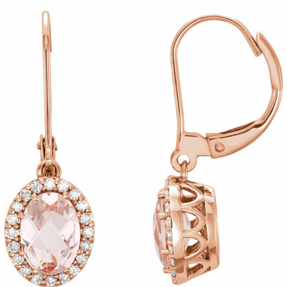 14k Rose Gold Natural Morganite and 1/5 CTW Natural Diamond Stud Earrings