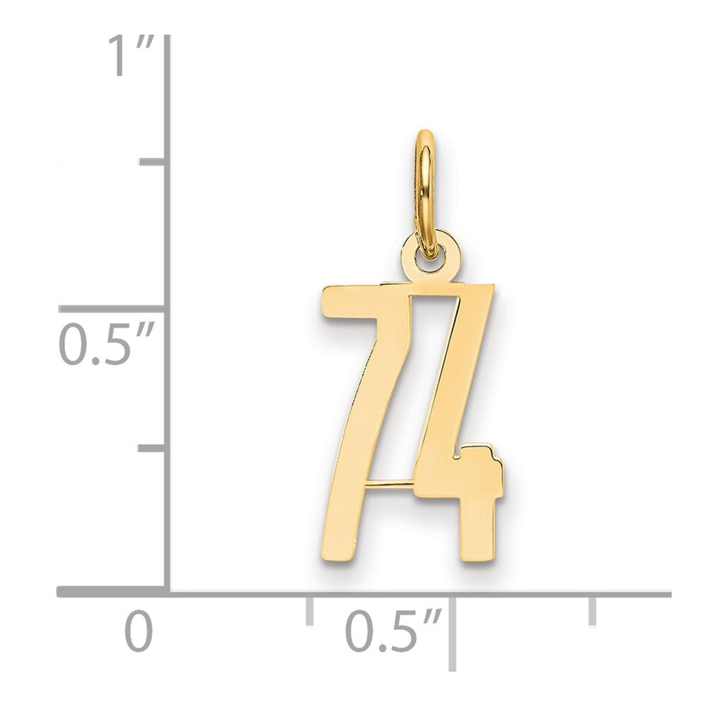 14k Yellow Gold Small Elongated Number 74 Charm Pendant for Women