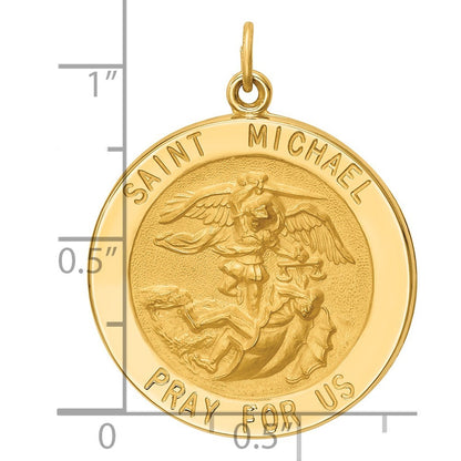 14k Yellow Gold Solid Polished Satin Large Round St. Michael Medal