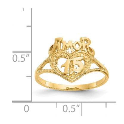 14K Yellow Gold 15 Amor Heart Ring