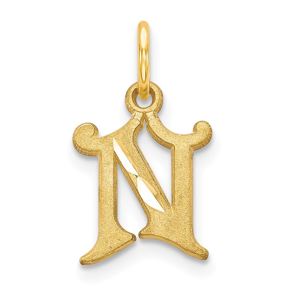 14k Yellow Gold Letter N Initial Charm Pendant for Women
