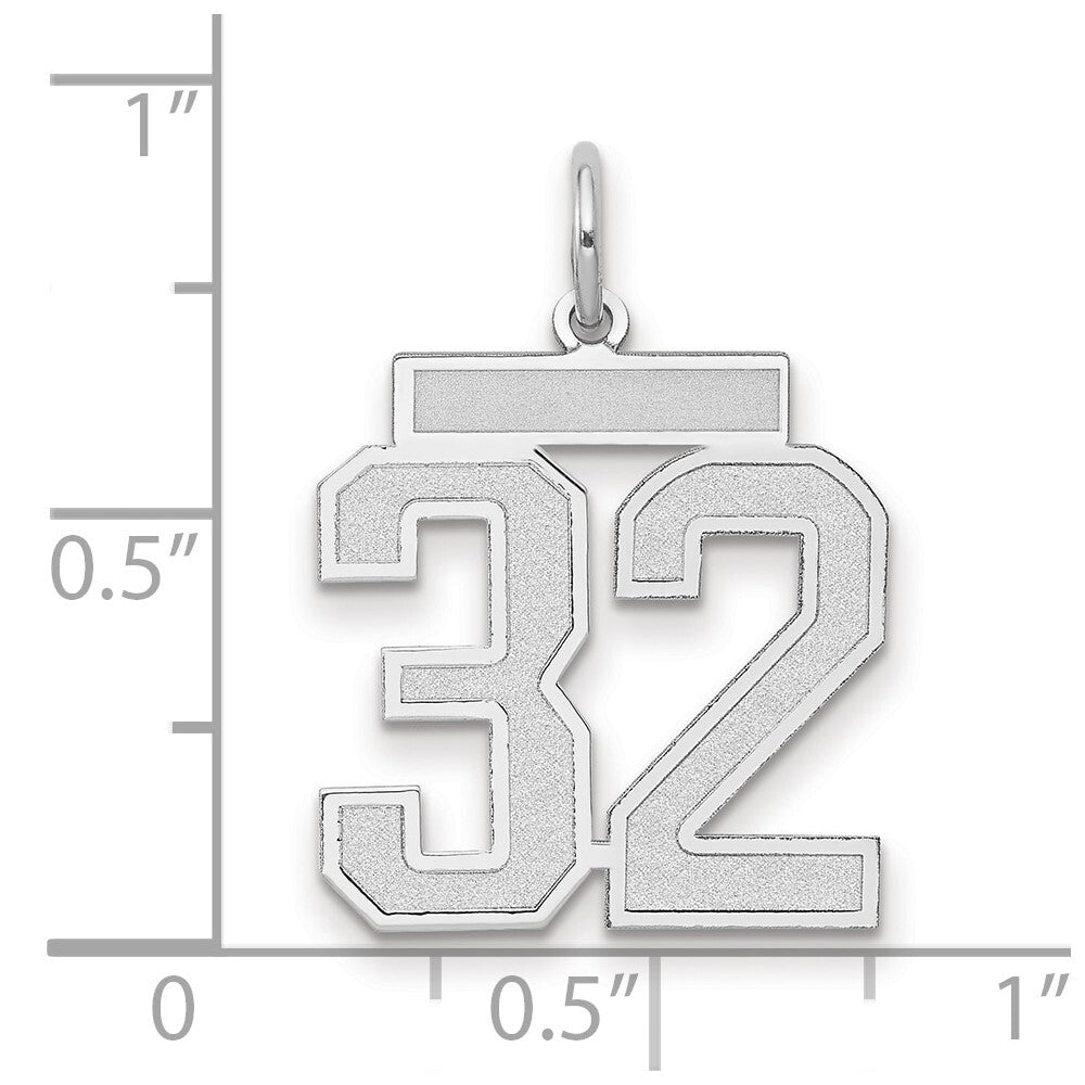 14k White Gold Medium Satin Number 32 Charm Pendant for Women