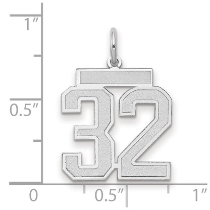 14k White Gold Medium Satin Number 32 Charm Pendant for Women
