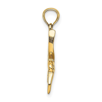 14k Yellow Gold Textured Hummingbird Flying Charm Pendant for Women