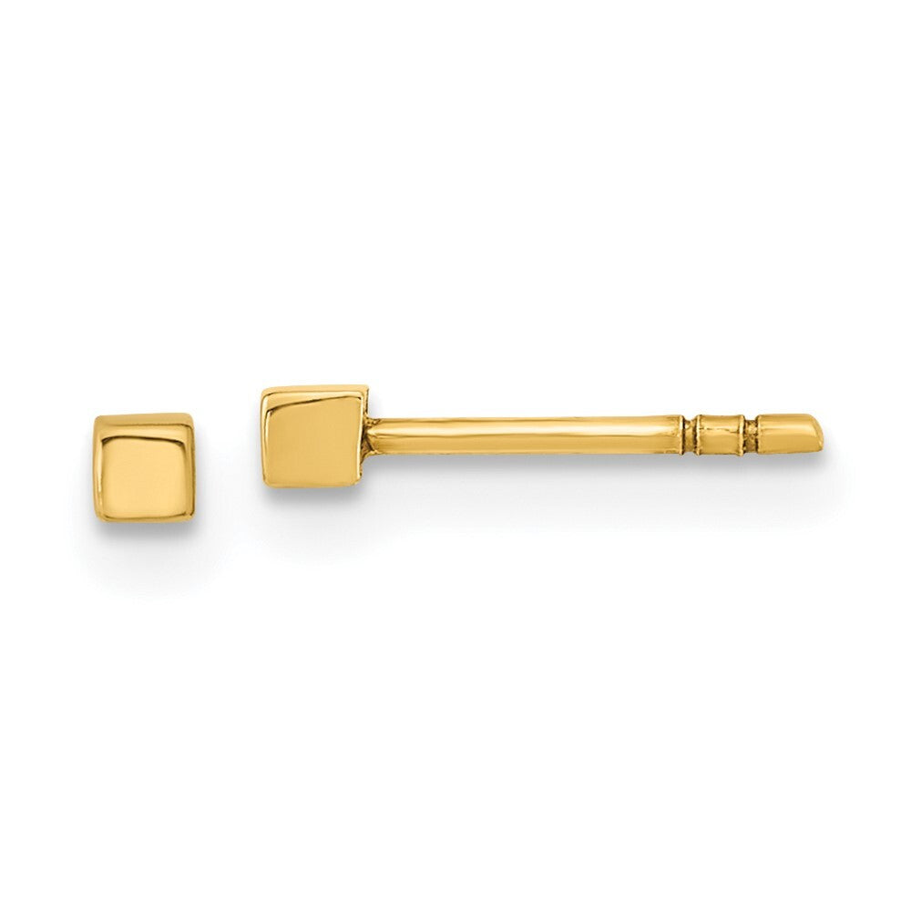 14k Yellow Gold Polished Cube Stud Earrings Gift for Women