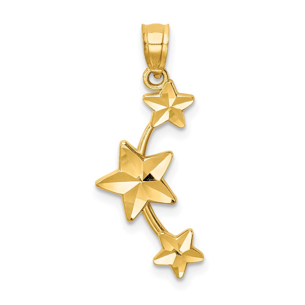 14k Yellow Gold Diamond-Cut Stars Pendant for Women