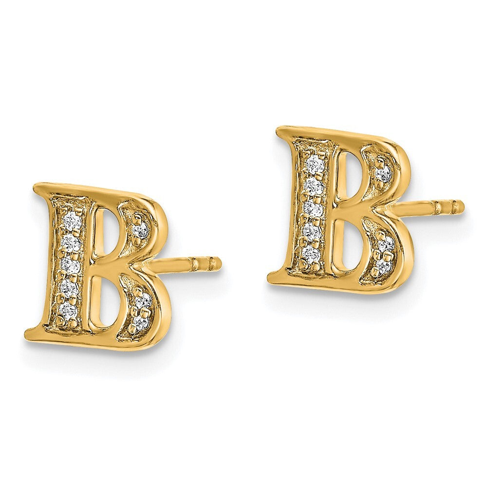 14k Yellow Gold Diamond Initial B Stud Earrings Gift for Women