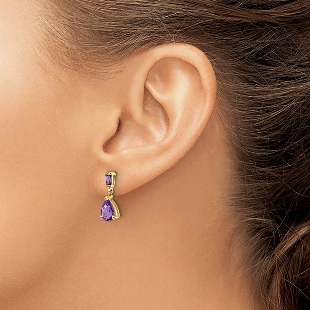 14k Yellow Gold  Amethyst Dangle Post Earrings
