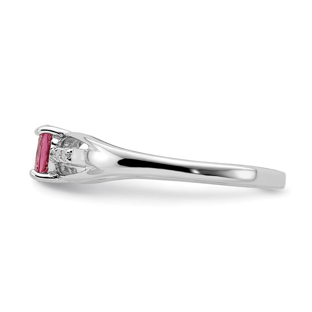 Sterling Silver Rhod-plated Diamond Pink Tourmaline Ring Size 6