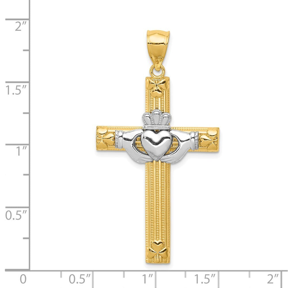 14k Two-tone Gold Claddagh Cross Pendant for Women