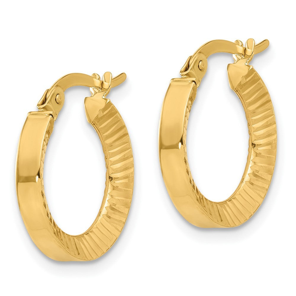 14k Yellow Gold Polished and Diamond-cut Hoop Earrings