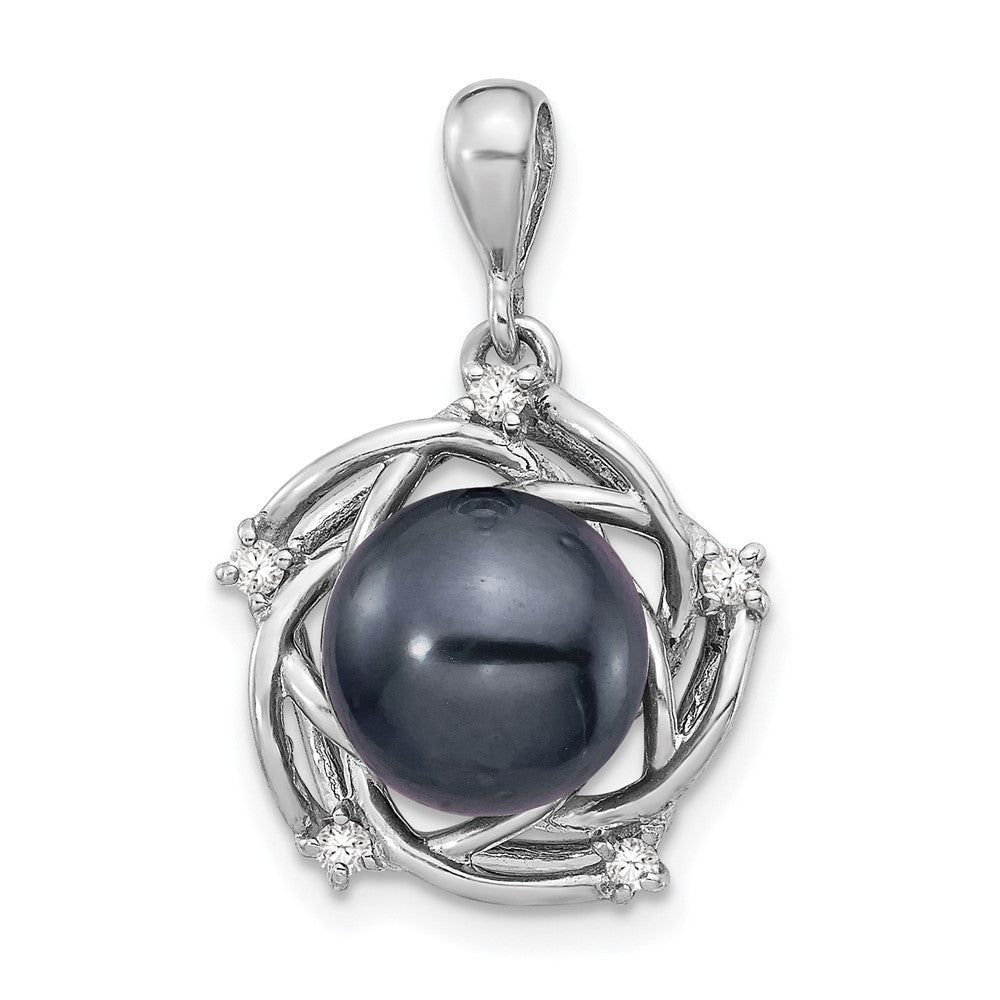 14k White Gold 9mm Black Tahitian Saltwater Cultured Pearl & Diamond Pendant