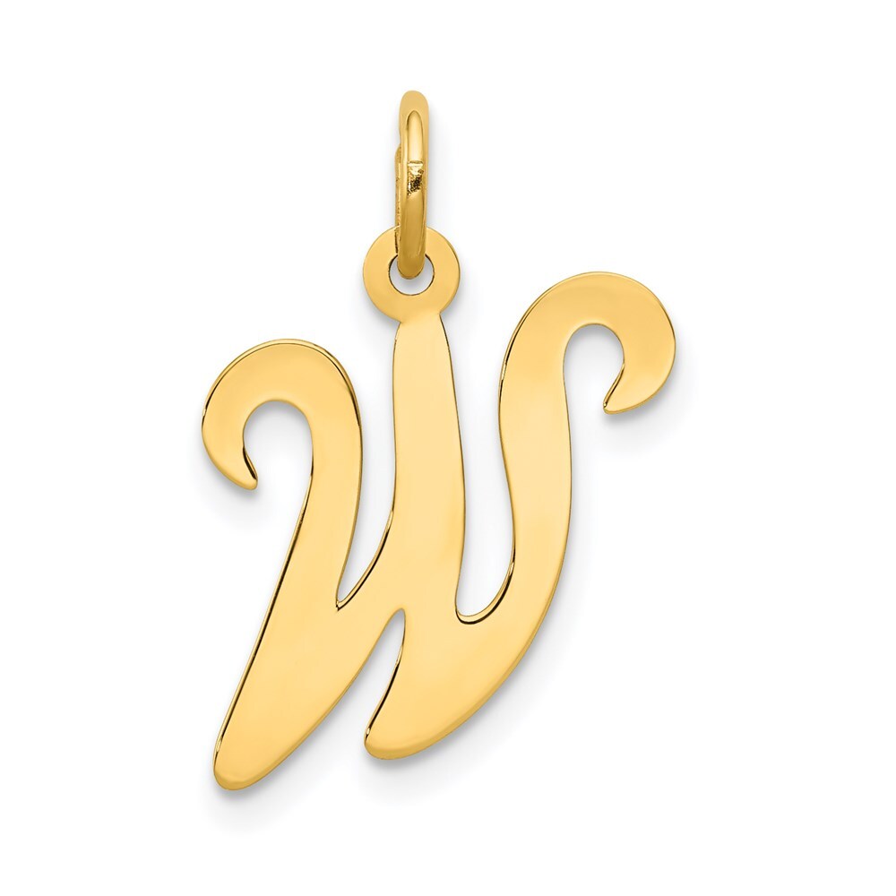 14k Yellow Gold Script Letter W Initial Charm Pendant for Women