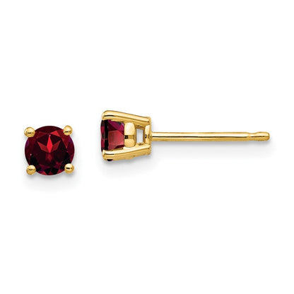 14k Yellow Gold 4mm Garnet Stud Earrings Gift for Women