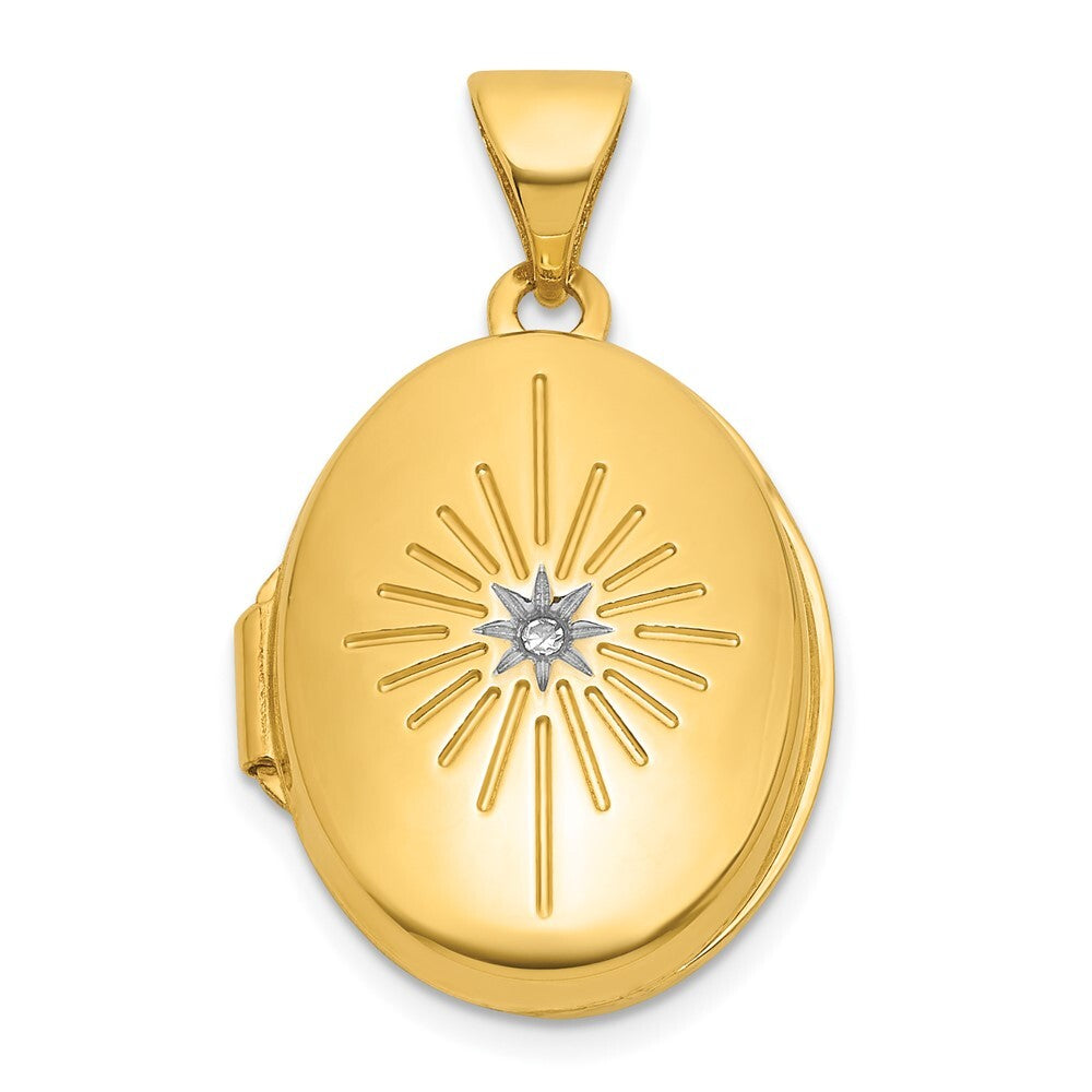 14k Yellow Gold Polished Diamond 17mm Oval Locket Pendant for Women