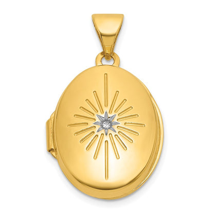 14k Yellow Gold Polished Diamond 17mm Oval Locket Pendant for Women
