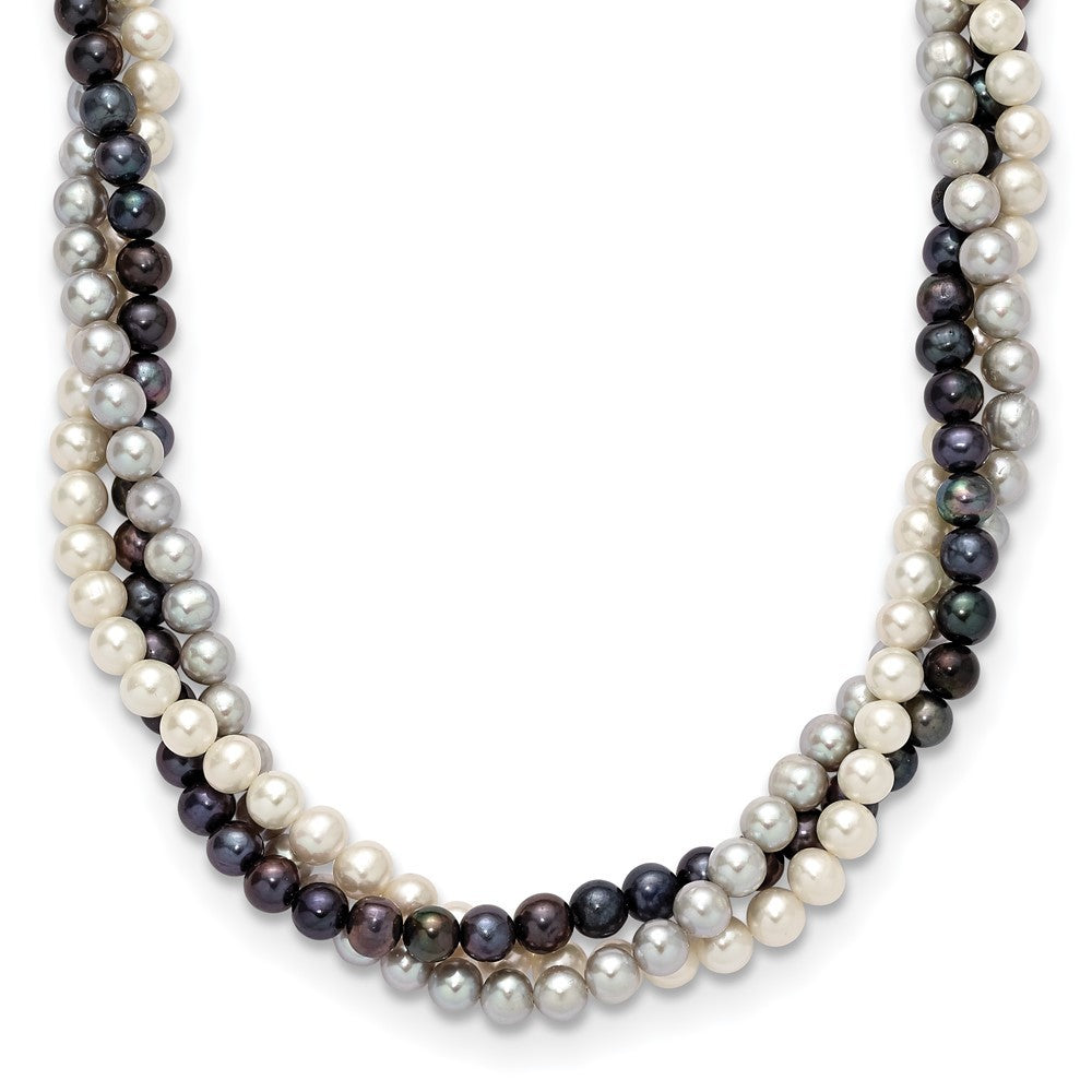 14k Yellow Gold 6-7mm Multicolor Cultured Pearl 3-Strand Necklace 18"