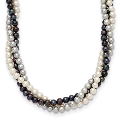 14k Yellow Gold 6-7mm Multicolor Cultured Pearl 3-Strand Necklace 18"