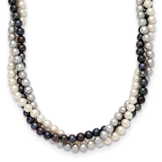 14k Yellow Gold 6-7mm Multicolor Cultured Pearl 3-Strand Necklace 18"
