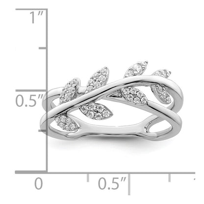 Sterling Silver Rhodium plated CZ Leaves Ring Size 8