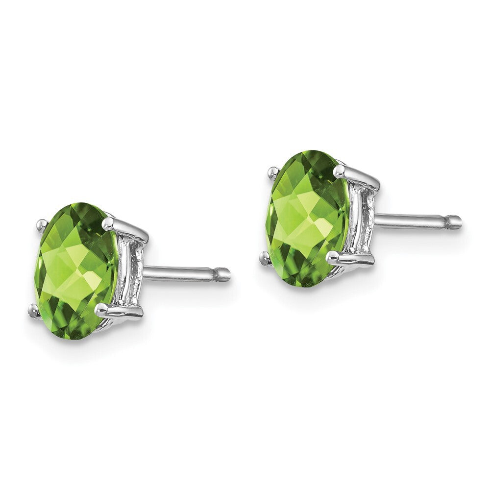 14k White Gold 7x5mm Oval Peridot Stud Earrings