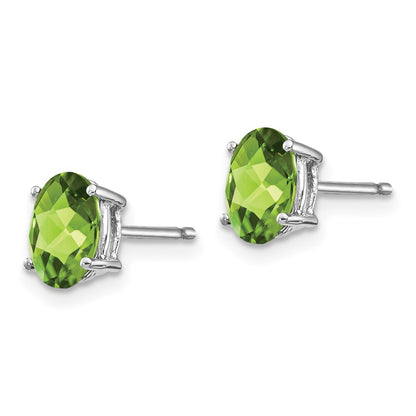 14k White Gold 7x5mm Oval Peridot Stud Earrings