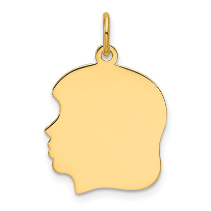 14k Yellow Gold Plain Medium .013 Gauge Facing Left Girl Head Charm Pendant