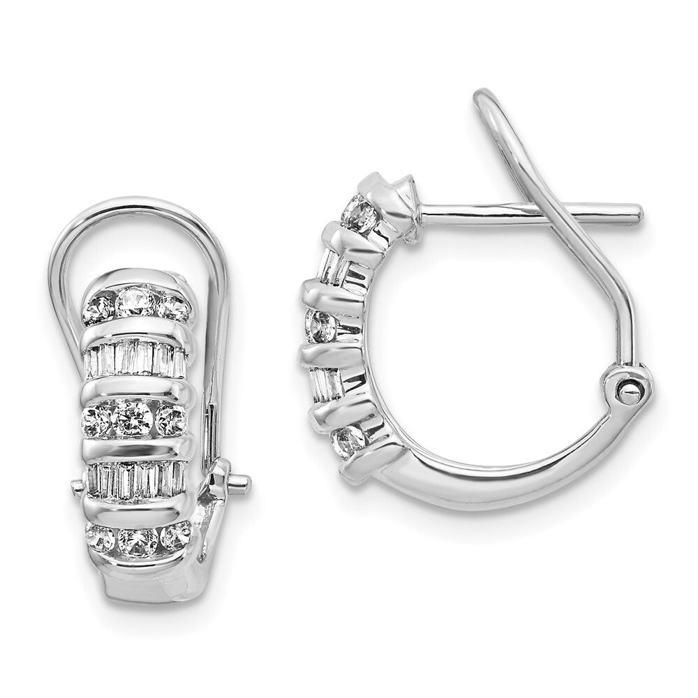 14k White Gold Diamond Omega Back Hoop Earrings