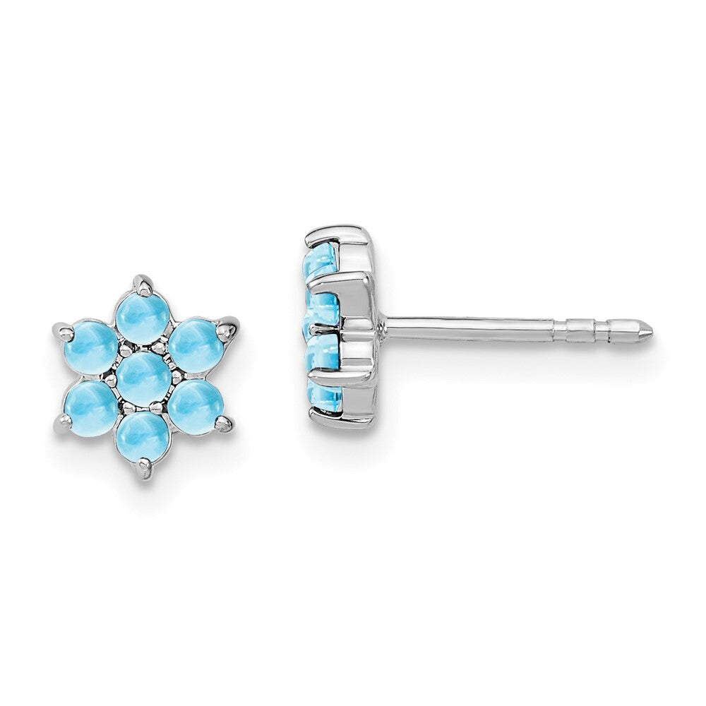 14k White Gold Blue Topaz Floral Stud Earrings