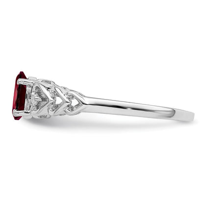 Sterling Silver Rhodium-plated Garnet & Diamond Ring