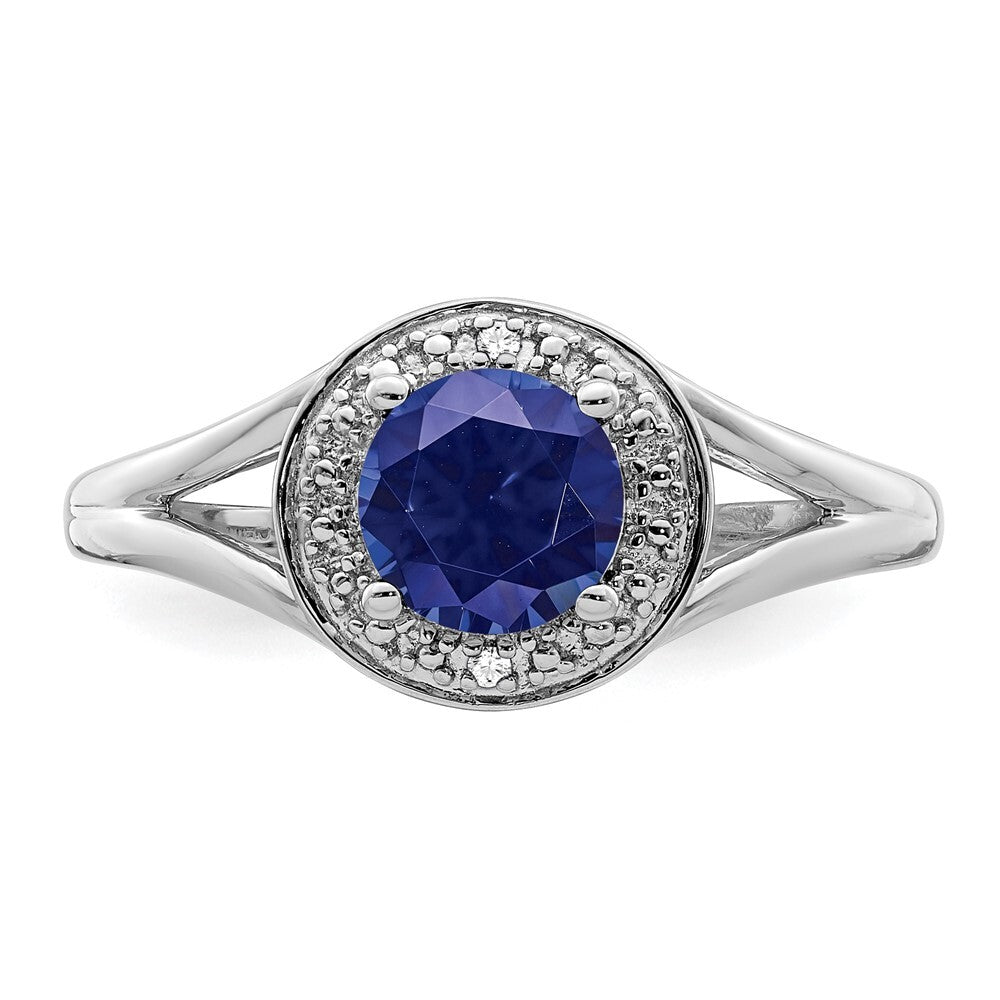 Sterling Silver Rhodium-plated Diamond & Created Sapphire Ring
