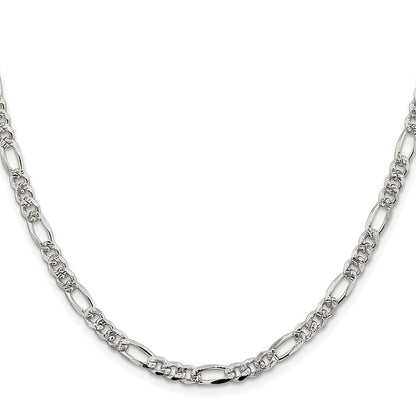 Sterling Silver Rhodium-plated 4.3mm Pav� Flat Figaro Chain Necklace