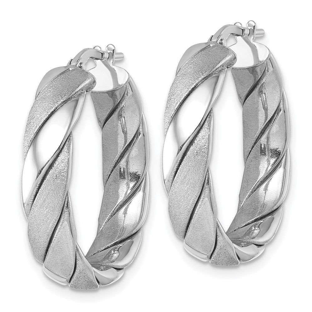 Sterling Silver Polished & Scratch Finish 6.0 x 26mm Twisted Tube Hoop Earrings