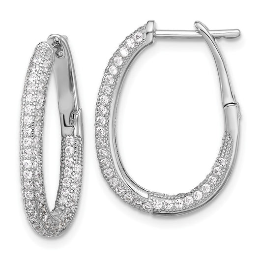 Sterling Silver Rhodium-plated CZ In/Out Hinged Hoop Earrings