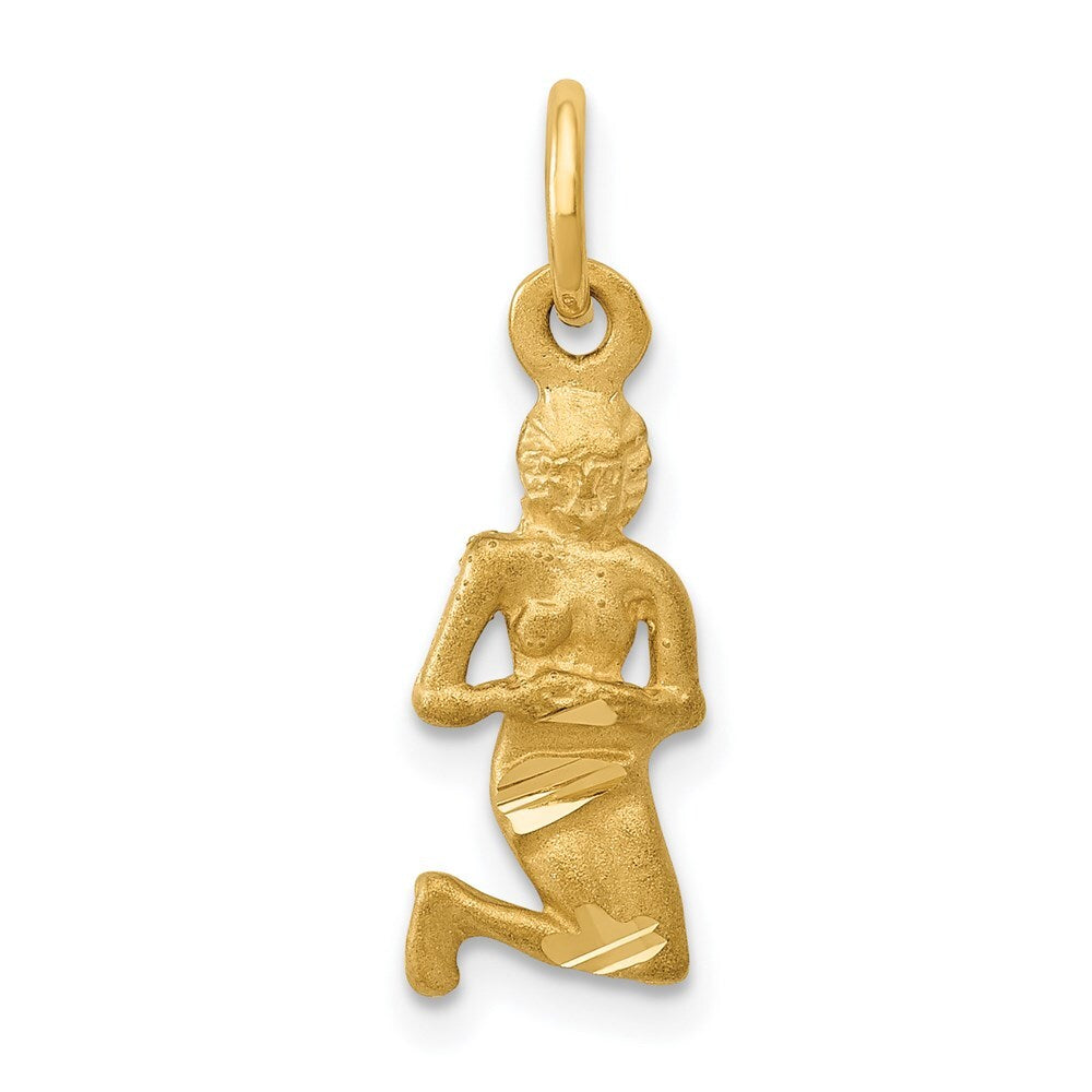 14k Yellow Gold Satin Diamond-cut Virgo Zodiac Charm Pendant for Women
