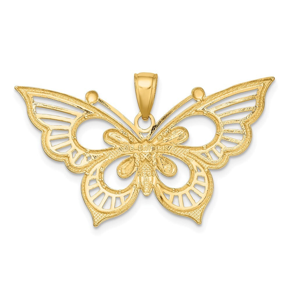14k Two-tone Gold Diamond-cut Butterfly Charm Pendant for Women