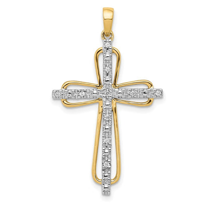 14k Yellow Gold & Rhodium .06ct. Diamond Cross Pendant