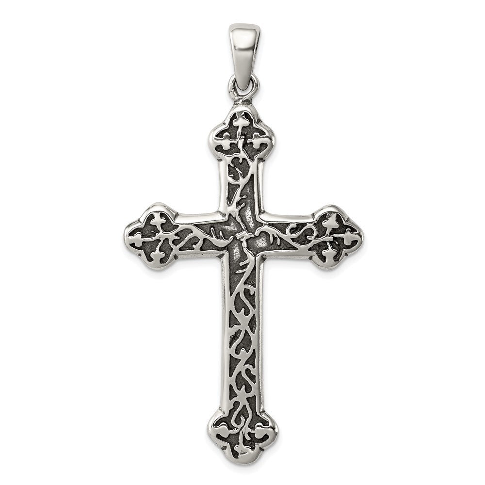 Sterling Silver Antiqued Thorn Cross Pendant Holiday Gift for Women