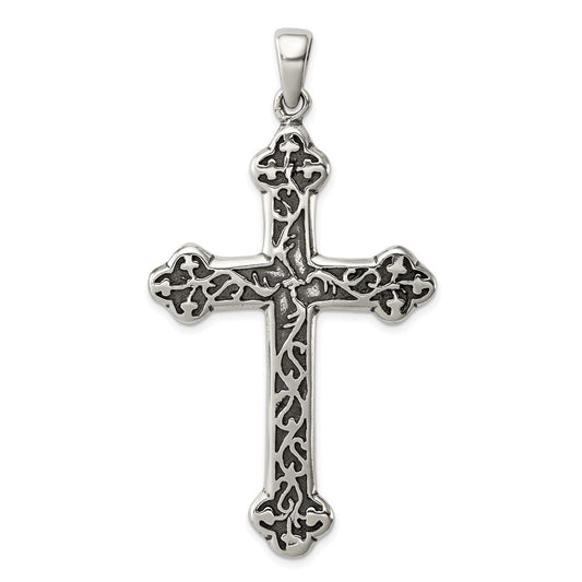 Sterling Silver Antiqued Thorn Cross Pendant Holiday Gift for Women