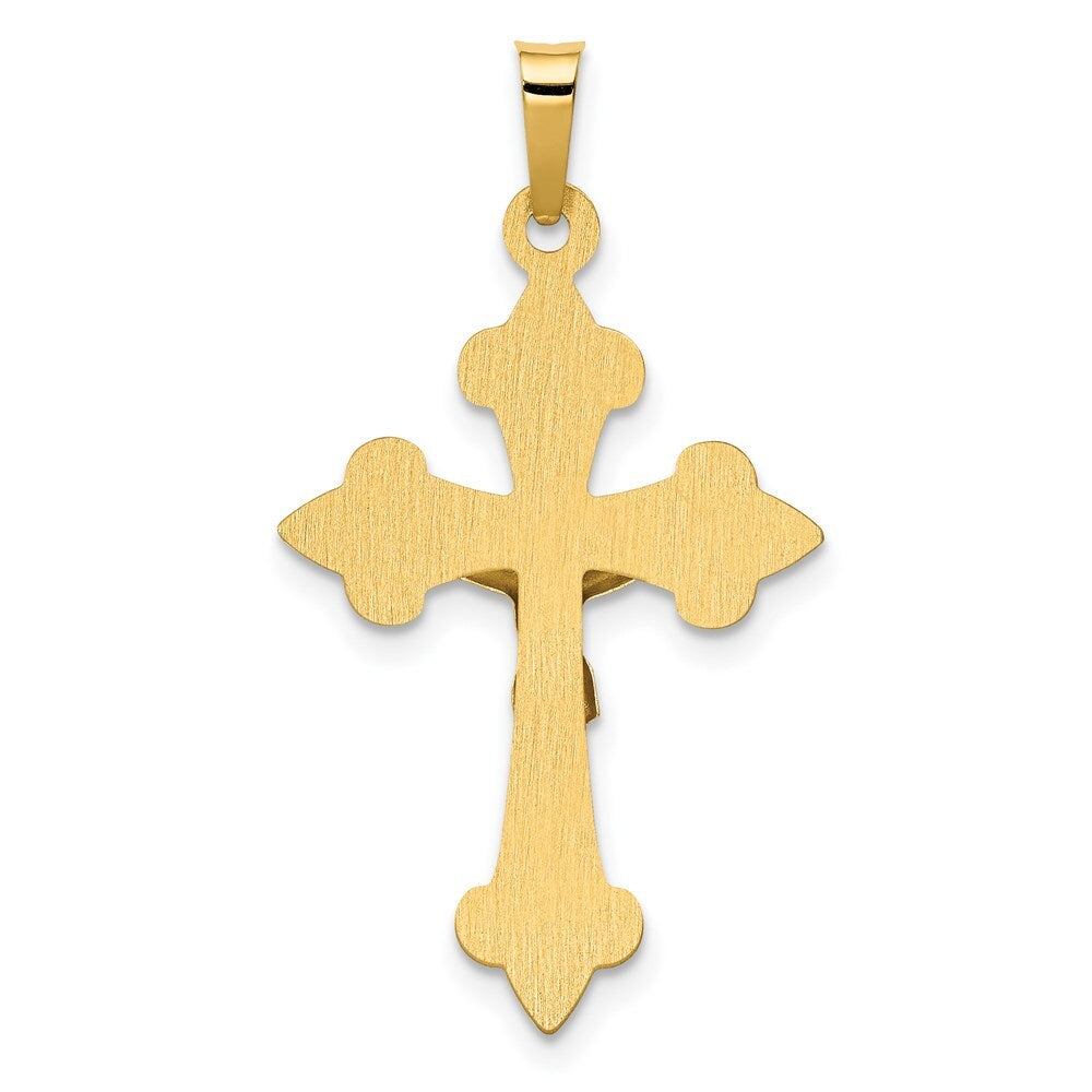 14k Two-tone Gold Polished Fleur de Lis INRI Crucifix Pendant for Women
