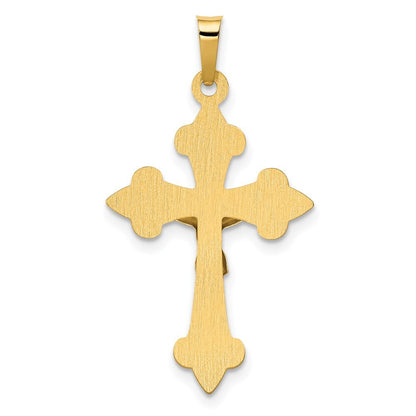 14k Two-tone Gold Polished Fleur de Lis INRI Crucifix Pendant for Women