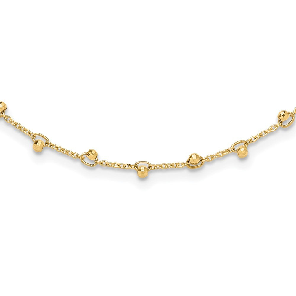 14k Yellow Gold Polished and Diamond-cut Beaded 16in Plus 2in ext. Necklace
