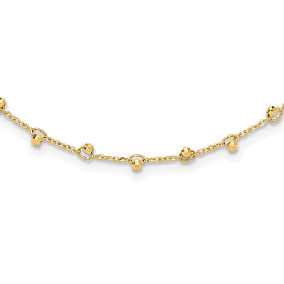 14k Yellow Gold Polished and Diamond-cut Beaded 16in Plus 2in ext. Necklace