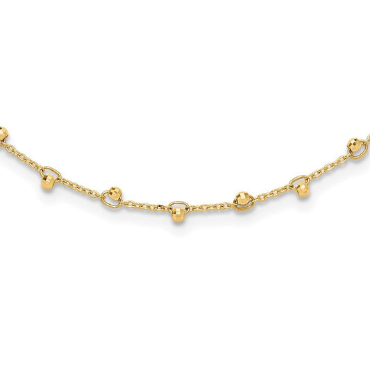 14k Yellow Gold Polished and Diamond-cut Beaded 16in Plus 2in ext. Necklace