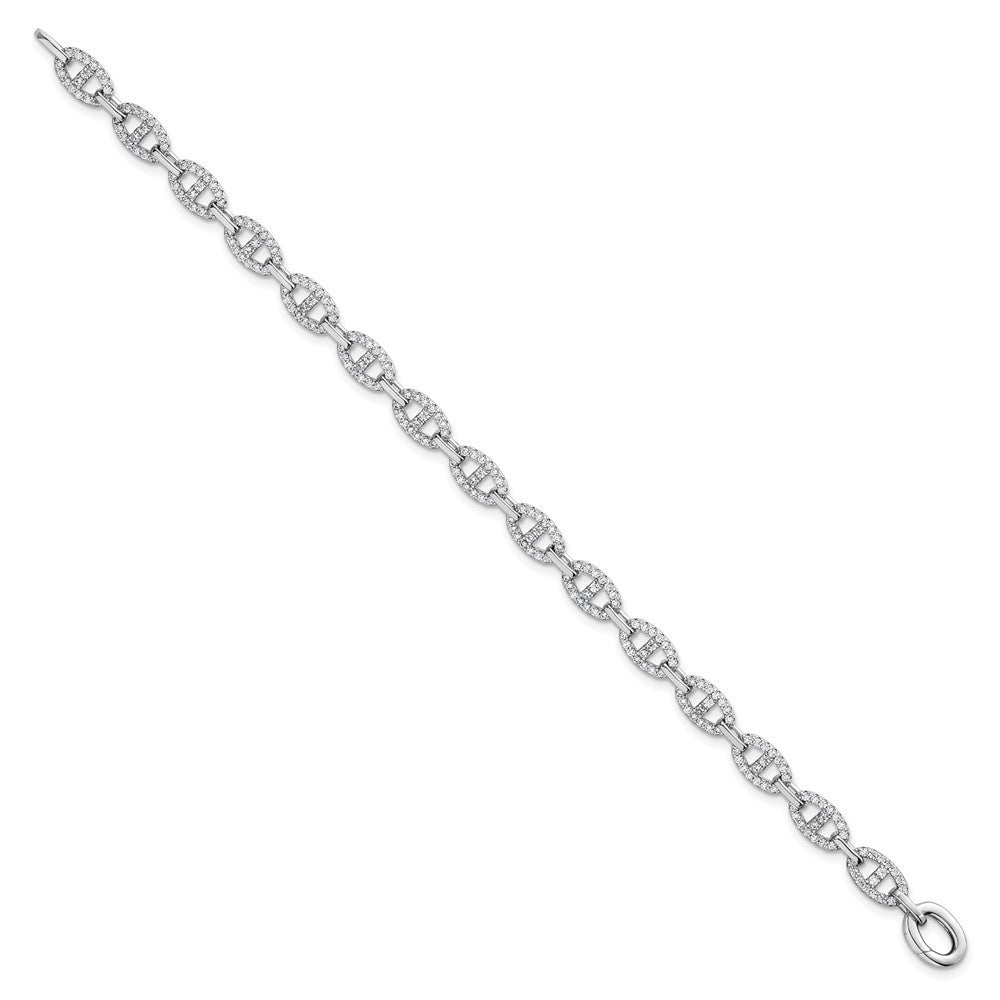 Sterling Silver Rhodium-plated Polished CZ Anchor/Mariner Link 7.25" Bracelet