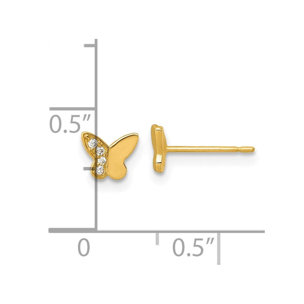 14k Yellow Gold Polished Cubic Zirconia Butterfly Stud Earrings Gift for Women